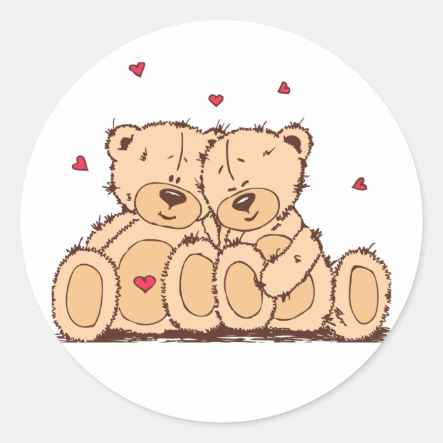 Brown Cartoon Teddy Bear Wedding Liebe Runder Aufkleber (Vorderseite)