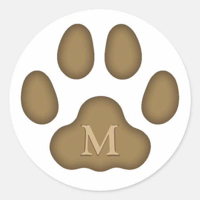 Brown Cat Paw Print Personalisiert Pen Monogramm Runder Aufkleber (Vorderseite)