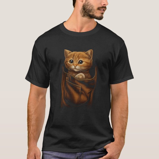 Brown Cat Sits in Pocket Graphic Tees Men Women Bo (Vorderseite)