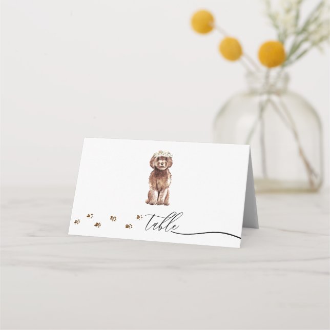 Brown Cavapoo Welpe Dog Besitzer Hochzeitszitabell Platzkarte (Vorderseite)
