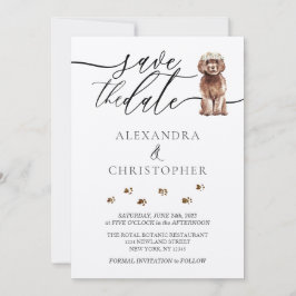 Brown Cavapoo Welpe Wedding Calligrafy Skript Save The Date