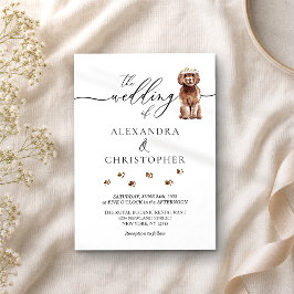 Brown Cavapoo Welpe Wedding Calligraphy Einladung