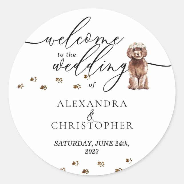 Brown Cavapoo Welpen Hund Hochzeit Begrüßung Runder Aufkleber (Vorderseite)