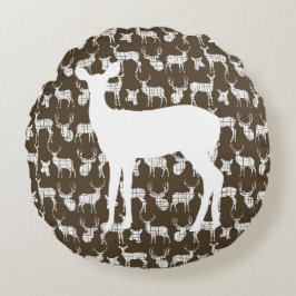 Brown cerf avec blanc et blanc Coussin rond Doe