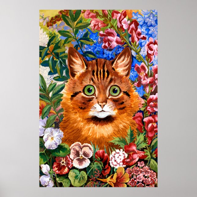 Brown Chat Parmi Les Fleurs Poster Imprimer (Devant)