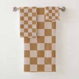 Brown Checkerboard Badhandtuch Set