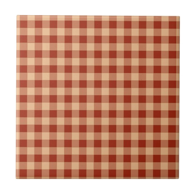 Brown Checkered Gingham Pattern Fliese (Vorderseite)