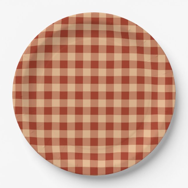 Brown Checkered Gingham Pattern Pappteller (Vorderseite)