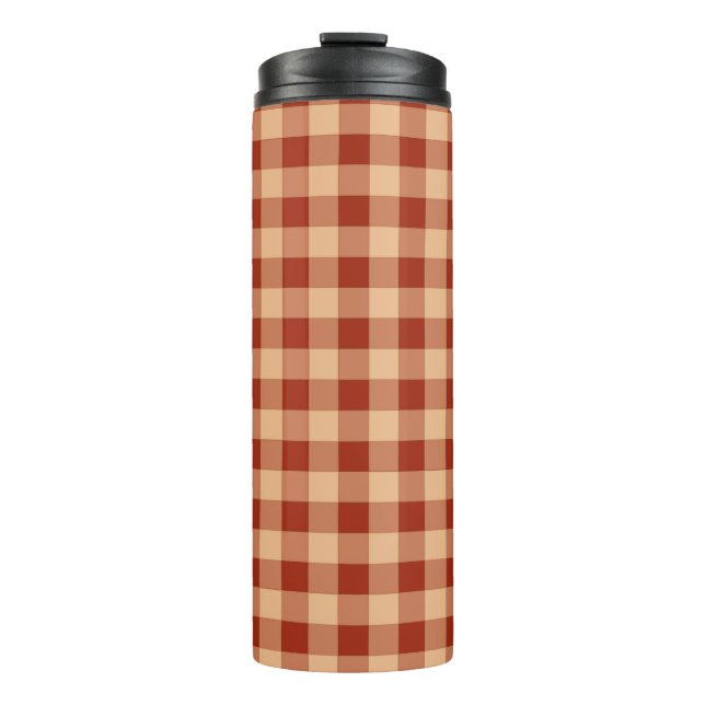 Brown Checkered Gingham Pattern Thermosbecher (Vorderseite)