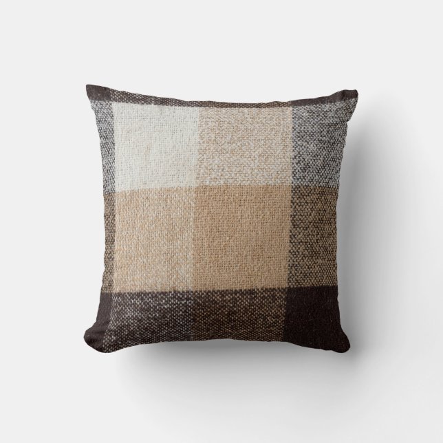 Brown Checkered Wool: Tartan Texture Kissen (Vorderseite)