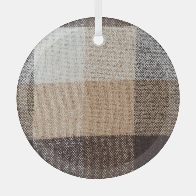 Brown Checkered Wool: Tartan Texture Ornament Aus Glas (Vorderseite)