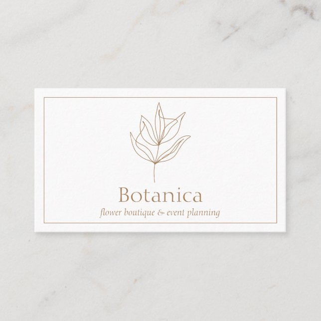 Brown Chic Minimalistisch Leaf Fern Floral Visitenkarte (Vorderseite)