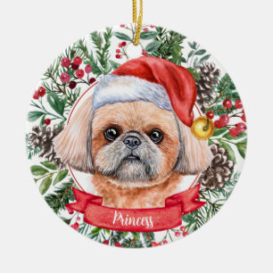 Brown Chih Tzu Custom Père Noël Chien Ornement de 