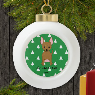 Brown Chihuahua White Christmas Trees Holiday Keramik Kugel-Ornament