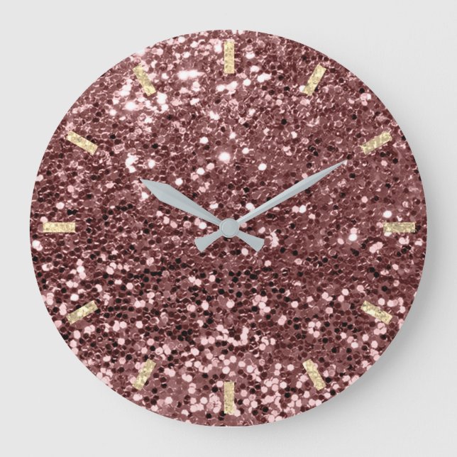Brown Chocolate Funkelnd Glitzer Imitate Sepia Gol Große Wanduhr (Vorderseite)