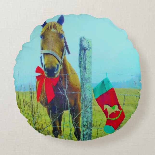 Brown Christmas Horse Rundes Kissen (Vorderseite)