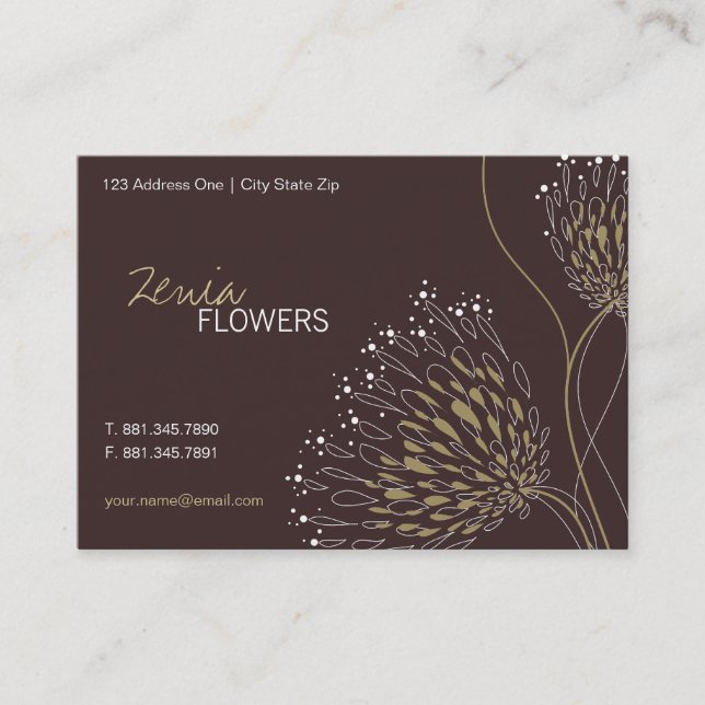 Brown Chrysanthemum Blume Elegante Chic Floral Visitenkarte (Vorderseite)
