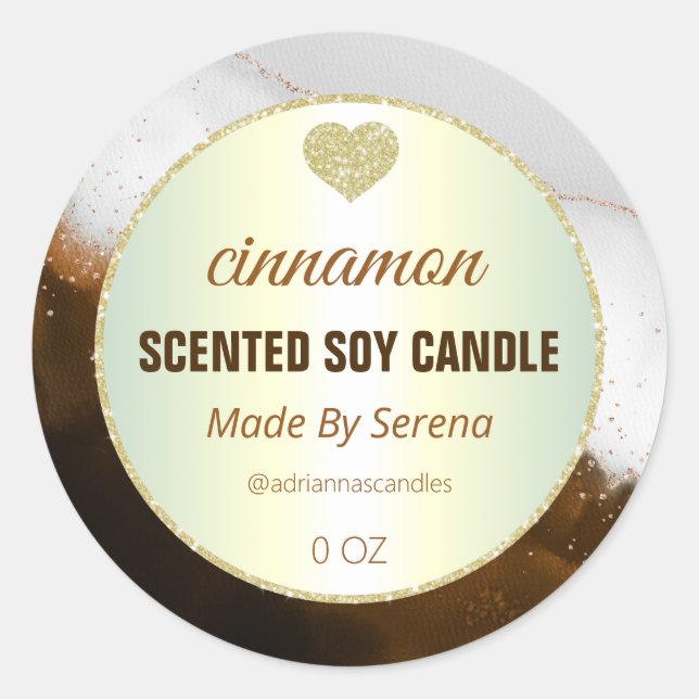 Brown Cinnamon Ink Soy Candle Produktkennzeichnung Runder Aufkleber (Vorderseite)