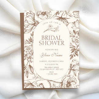 Brown Classic artistic floral bridal shower Einladung