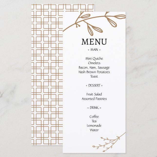 Brown Classic Natural Foliage Brunch Wedding Menükarte (Vorne/Hinten)