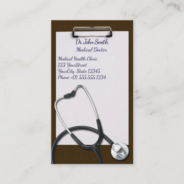 Brown Clipboard with Medical Stethoscope Terminkarte (Vorderseite)