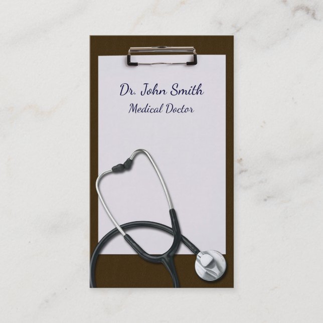 Brown Clipboard with Medical Stethoscope Visitenkarte (Vorderseite)