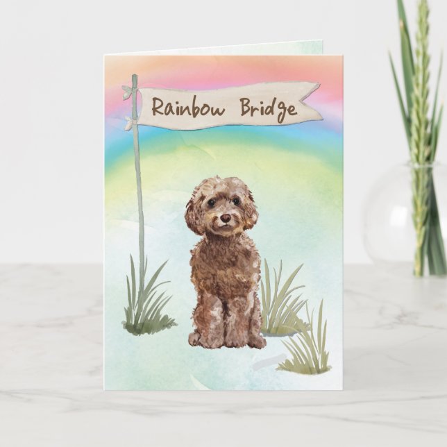 Brown Cockapoo Beileid über Regenbogenbrücke Karte (Vorderseite)