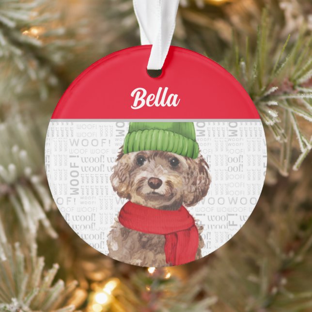 Brown Cockapoo Dog with Name and Photo Ornament (Baum)