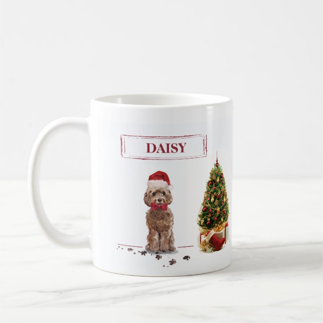 Brown Cockapoo Funny Christmas Dog and Tree Kaffeetasse (Links)