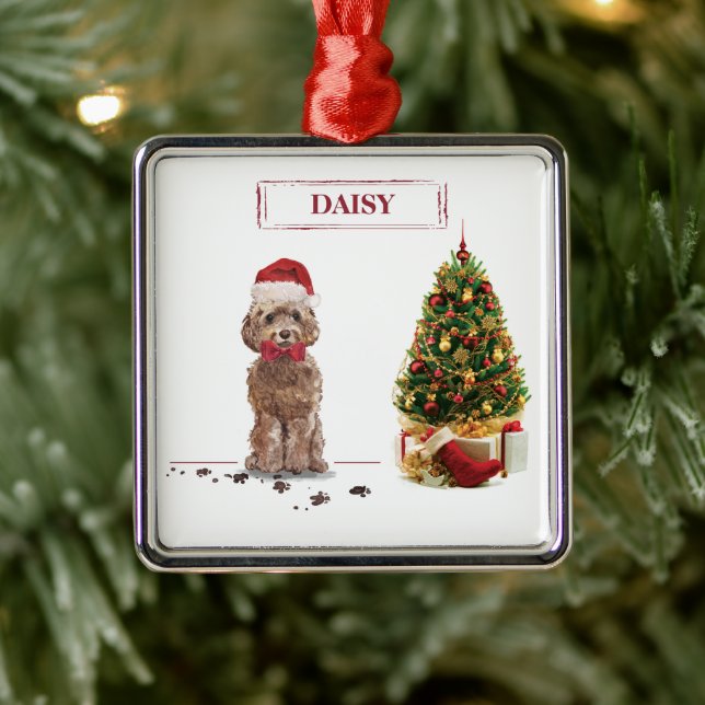 Brown Cockapoo Funny Christmas Dog and Tree Ornament Aus Metall (Baum)