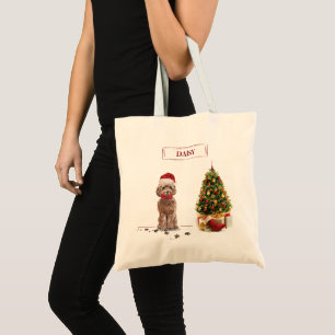 Brown Cockapoo Funny Christmas Dog and Tree Tragetasche