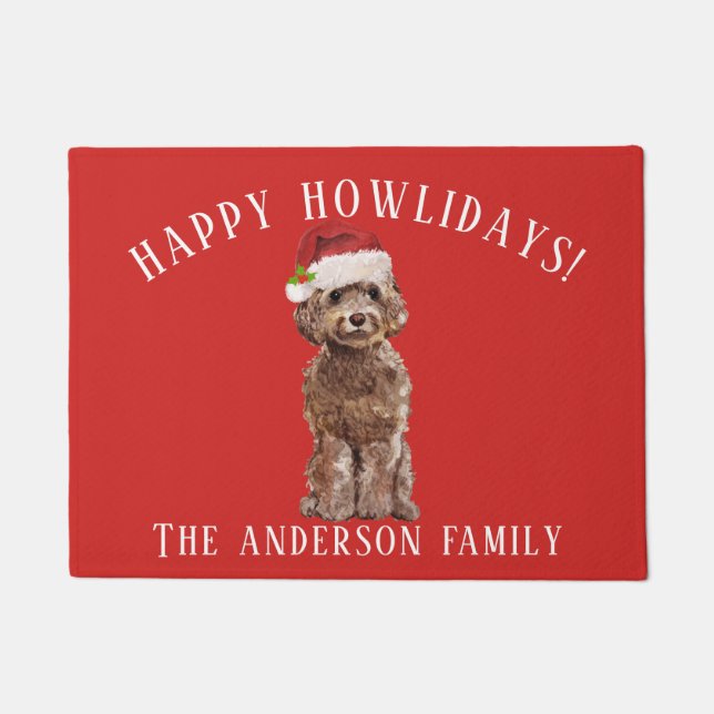 Brown Cockapoo Hund Happy Howlidays Weihnachten Fußmatte (Vorderseite)
