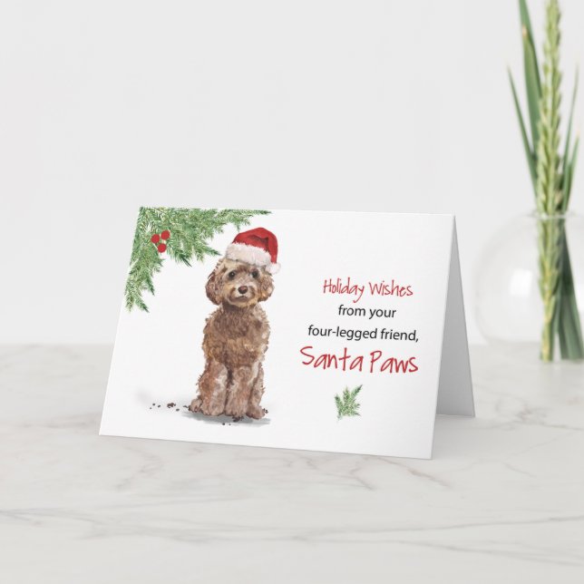 Brown Cockapoo Weihnachten vom Hund im Sonnenschei Karte (Vorderseite)