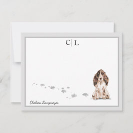 Brown Cocker Spaniel Dog Grau Border Monogram Name Mitteilungskarte