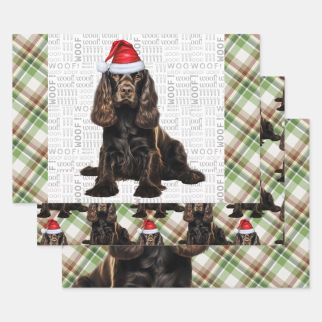 Brown Cocker Spaniel Dog Holiday Kariert Weihnacht Geschenkpapier Set (Set)