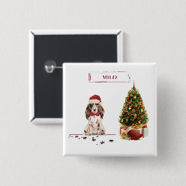 Brown Cocker Spaniel Funny Christmas Dog mit Baum Button