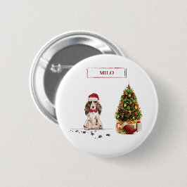 Brown Cocker Spaniel Funny Christmas Dog mit Baum Button