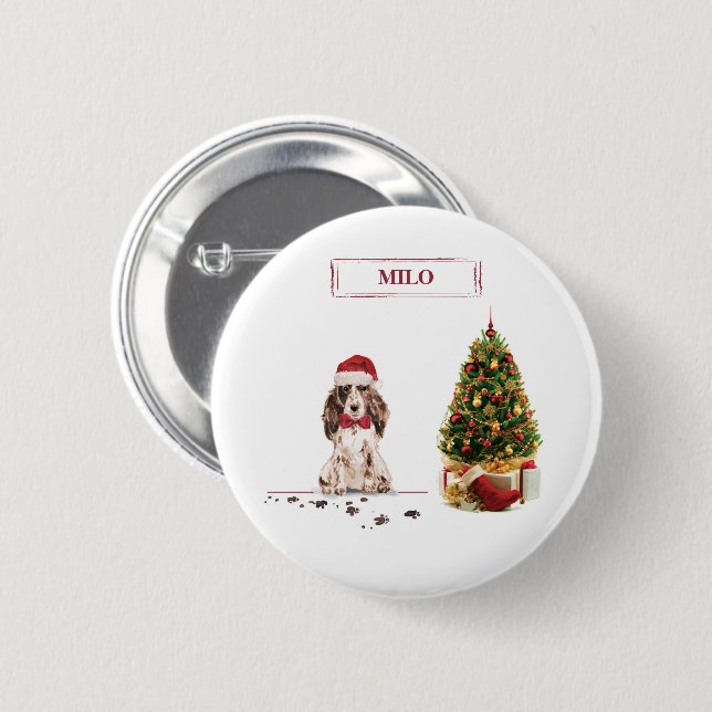 Brown Cocker Spaniel Funny Christmas Dog mit Baum Button (Vorne & Hinten)