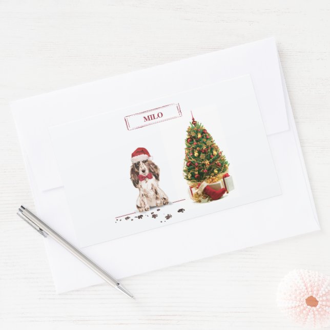 Brown Cocker Spaniel Funny Christmas Dog mit Baum Rechteckiger Aufkleber (Umschlag)