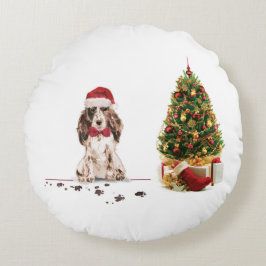 Brown Cocker Spaniel Funny Christmas Dog mit Baum Rundes Kissen