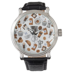 Brown Coffee and Croissant Pattern Armbanduhr