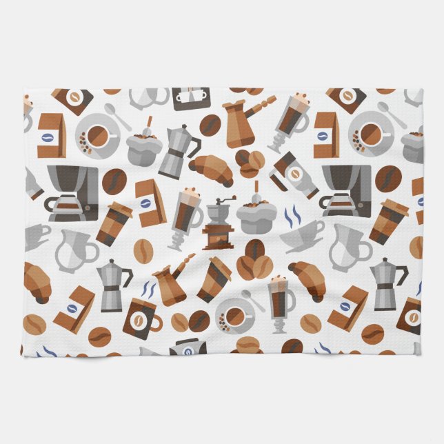 Brown Coffee and Croissant Pattern Geschirrtuch (Horizontal)
