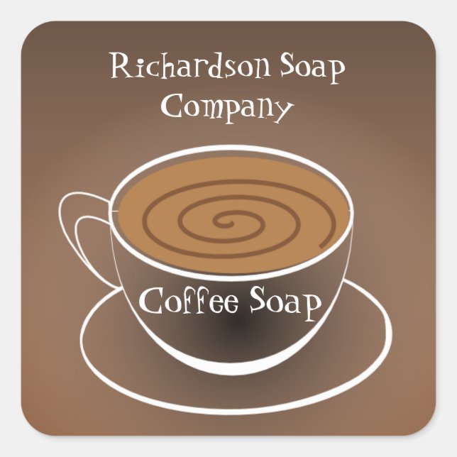 Brown Coffee Cup Coffee Soap Label Quadratischer Aufkleber (Vorderseite)
