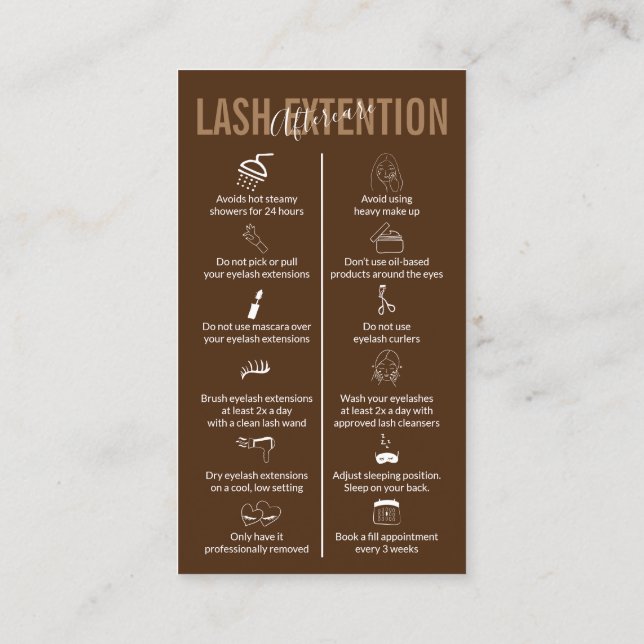 Brown Coffee Icon Makeup Lash Extension Aftercare Visitenkarte (Rückseite)