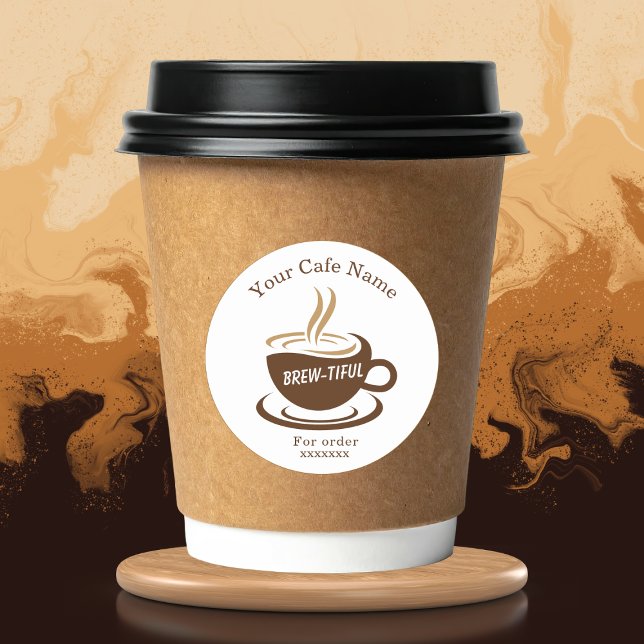 Brown Coffee Shop Personalized Branding Runder Aufkleber (Von Creator hochgeladen)