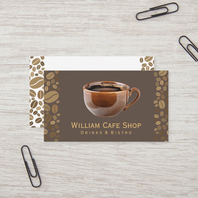 Brown Coffee Tasse | Kaffeebohnen Visitenkarte (Vorderseite/Rückseite Beispiel)