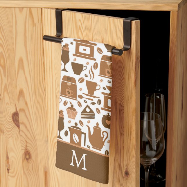 Brown Coffee Time Monogram Geschirrtuch (Drittel gefaltet)