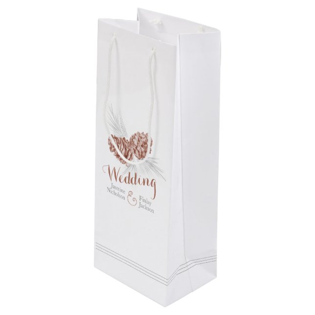 Brown cône de pin mariage faveur bouteille sac cad (Devant Angle)