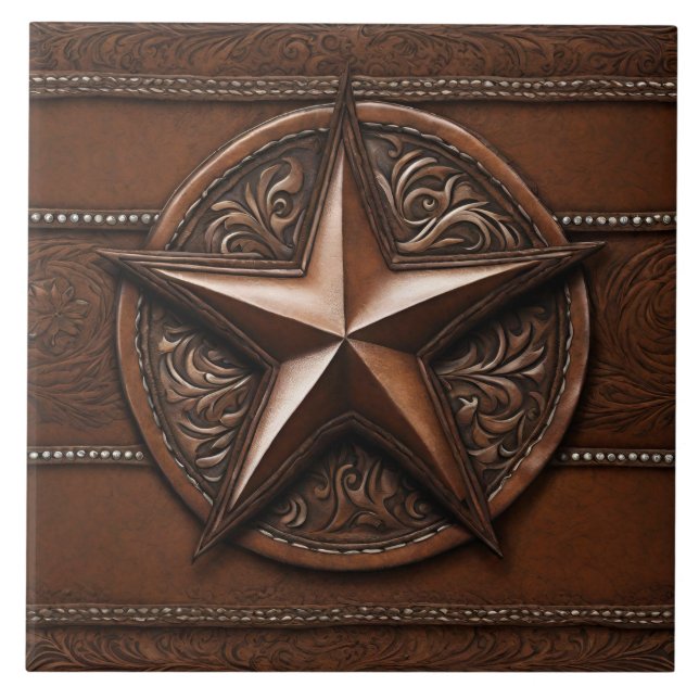 Brown Cowboy Rustikaler Western Land Texas Star Fliese (Vorderseite)