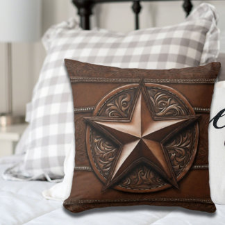 Brown Cowboy Rustikaler Western Land Texas Star Kissen